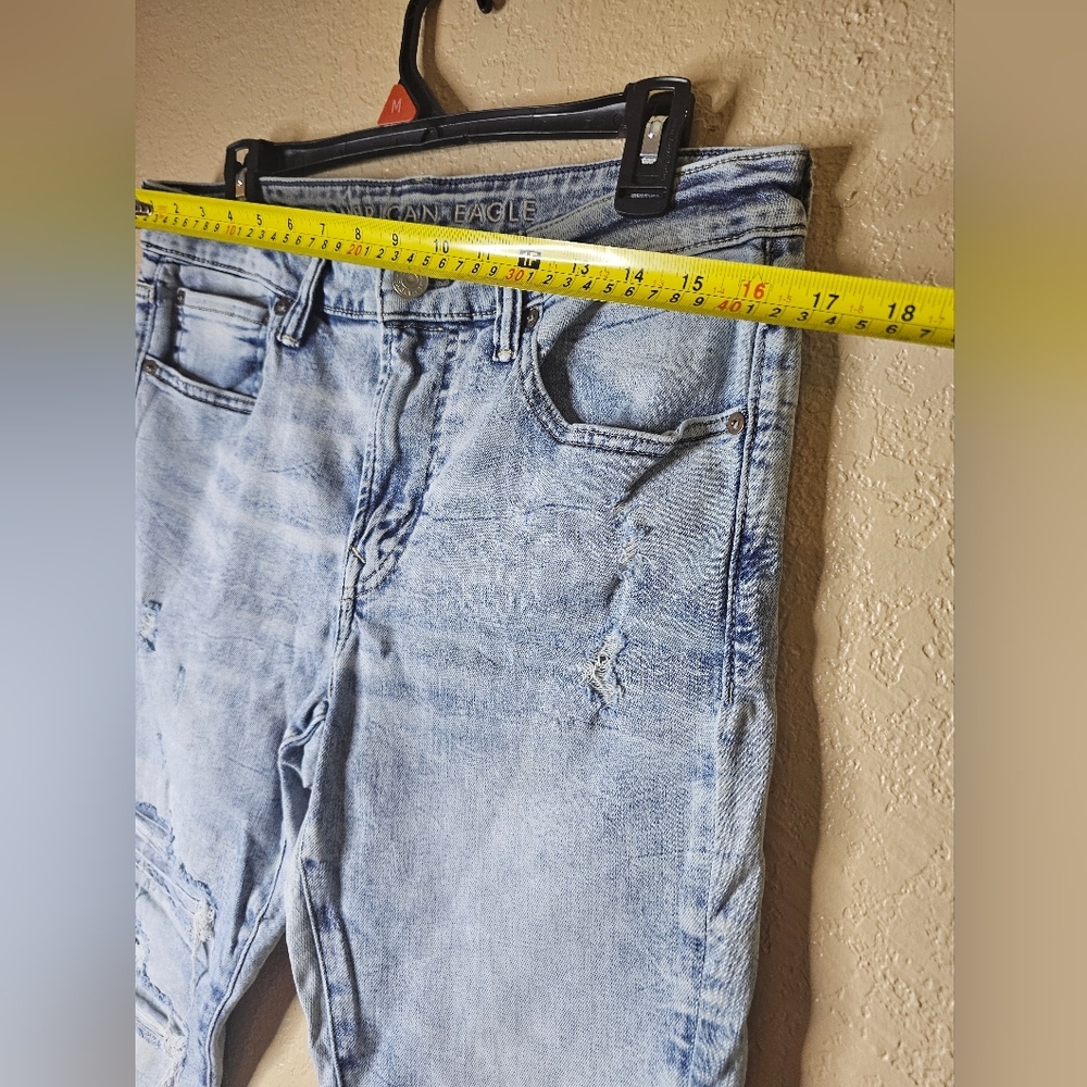 AMERICAN EAGLE Jeans Mens Distressed AirFlex 360 Skinny US 34x30 Light Wash Blue - Picture 4 of 8